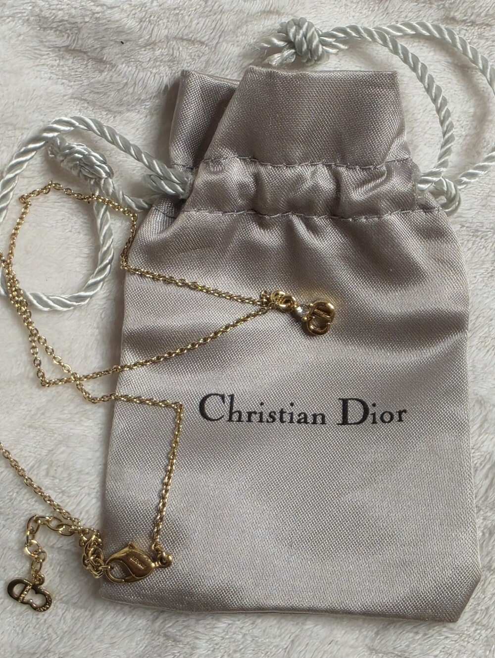 Dior Gold Tone CD Pendant Necklace with Clear Stone Scissor Pendant